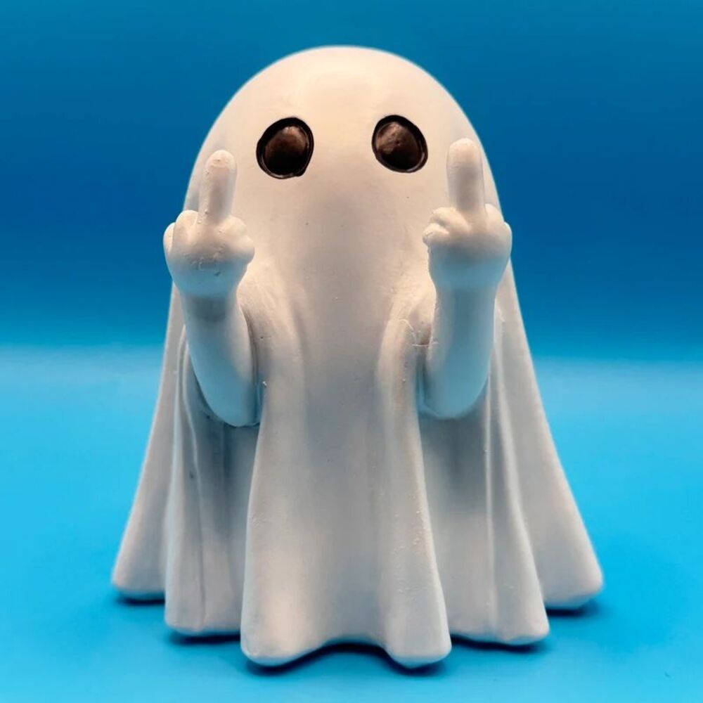 Funny Ghost Middle Finger Figurine Halloween Rude Gesture Spooky Decor White